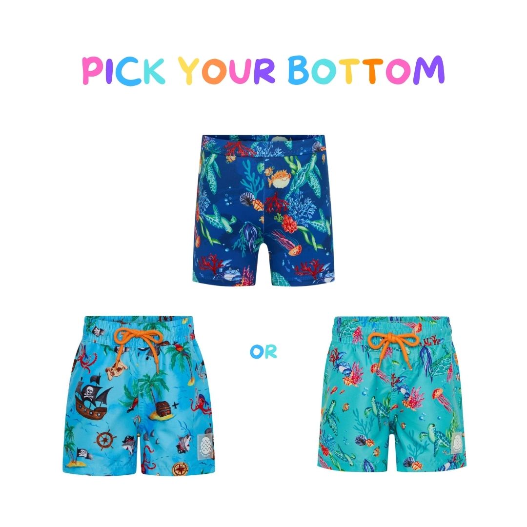 Boys rashie + bottom + hat bundle  - sizes 3-6