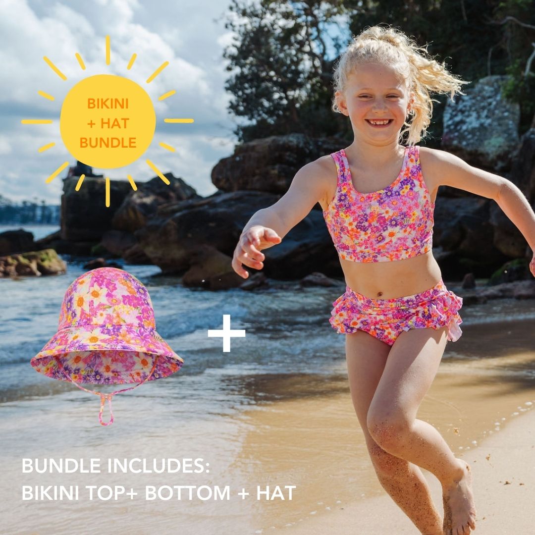 Girls bikini set + hat bundle - sizes 5-10